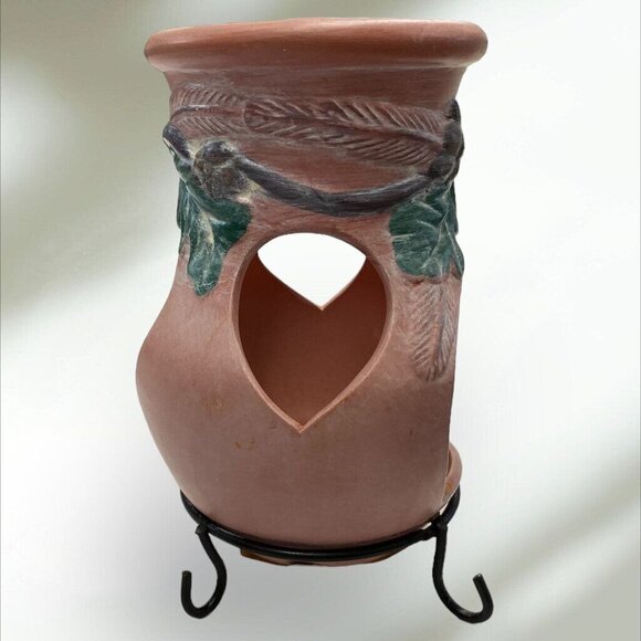 Terracotta Tealight Candle Holder Leaf Design & Stand - Picture 6 of 7